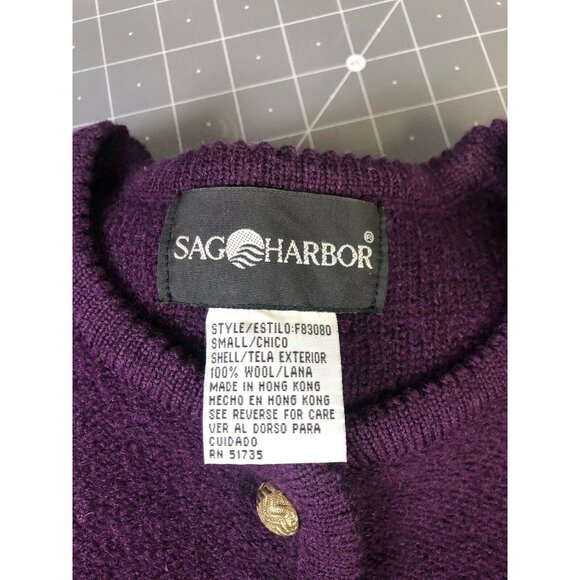 Vintage Purple Sag Harbor 100% Wool Cardigan Sweater Gold Buttons Women's Sz. S - Picture 3 of 3
